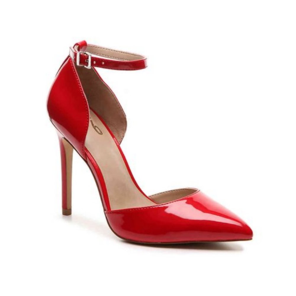 Mix No. 6 Sexy Red Stiletto Ankle Strap Pointed Toe Patent Leather High Heel 5.5